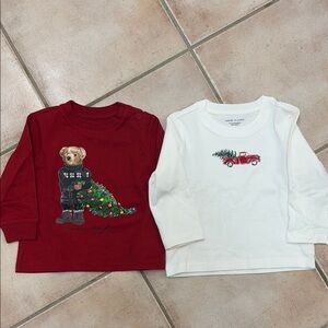 Two Kids Long Sleeve Holiday Shirts - Red and White